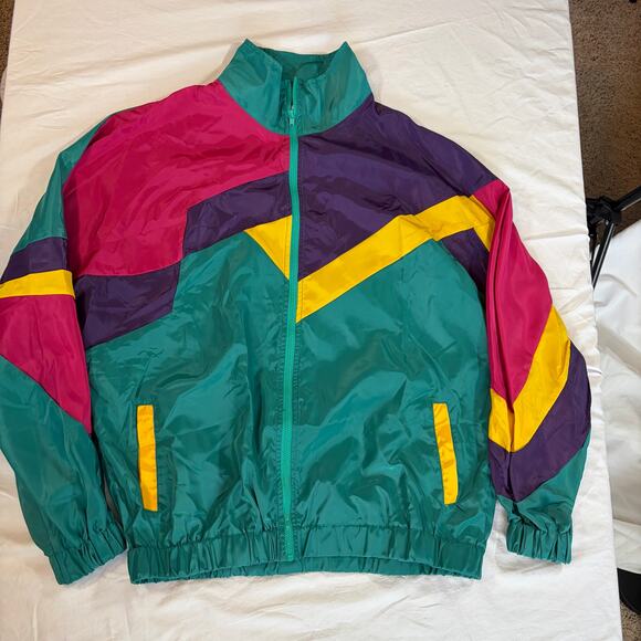 80s 90s Women’s colorblock windbreaker.  Lightweight. Size S. Retro.  Zip front - Picture 6 of 7
